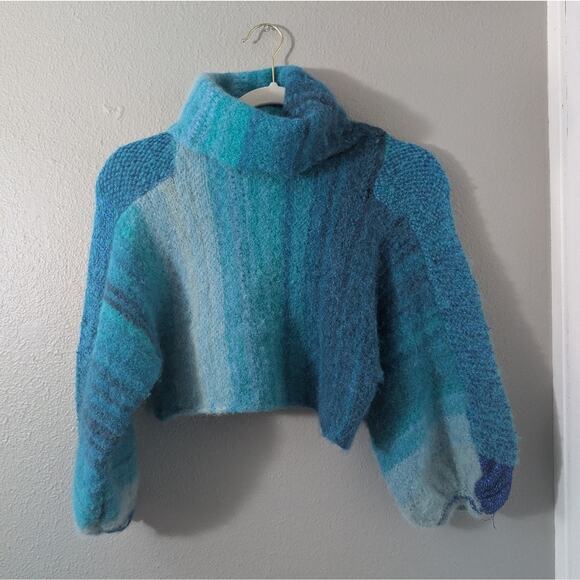 Free People Cropped Blue Gradient Women's Wool Sweater - Picture 1 of 4